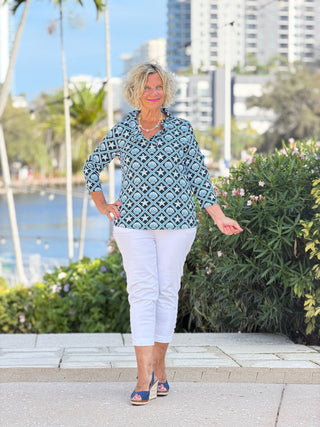 LULU B OCEAN TREASURES RUFFLE SLEEVE TOP LULU b