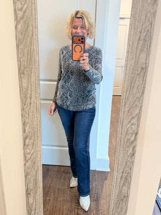 LONG SLEEVE METALLIC TEXTURED KNIT TOP Cathys Place