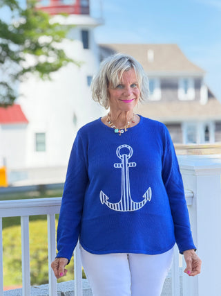 DOCKSIDE NAUTICAL COBALT STRIPE ANCHOR SWEATER LULU-B