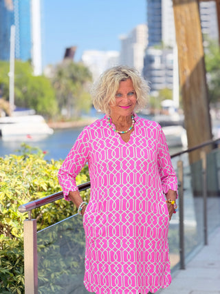 LULU B PALM BEACH LATTICE SCALLOP SLEEVE DRESS LULU-B