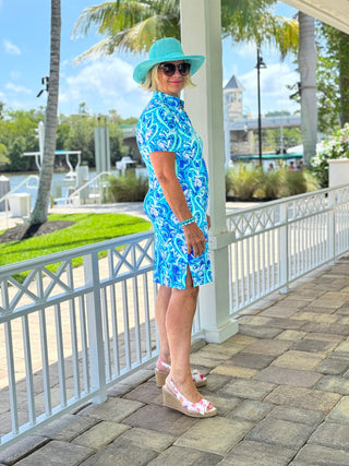 BLUE DREAMING HEARTS SHORT SLEEVE DRESS