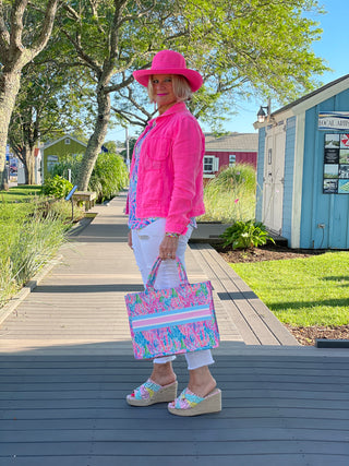 PINK PALM TREE SLEEVE TOP