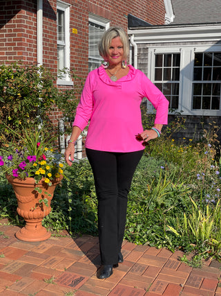 LULU-B HOT PINK SOLID RUFFFLE TOP