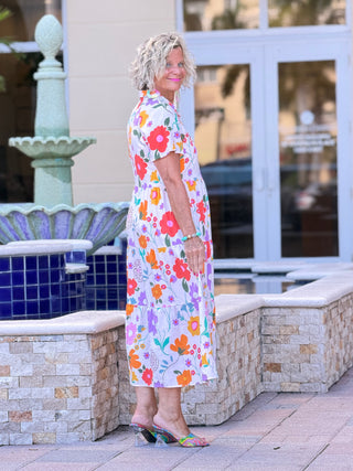 Casual Bohemian WHITE high-waisted color contrast dress Cathys Place