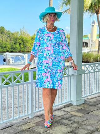 SPLASH OF PINK  RUFFLE SLEEVE DRESS