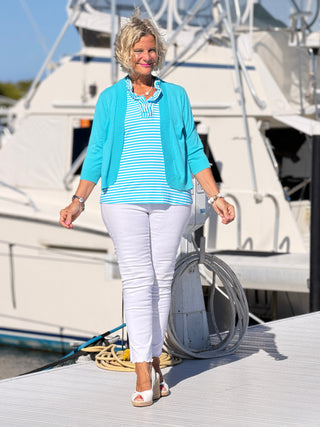 OCEAN BLUE RUFFLE TOP LULU-B