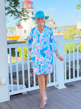 LULU B PALM BEACH SPLASH SCALLOP SLEEVE DRESS LULU-B