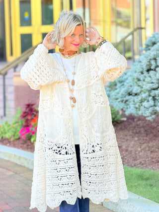 CROCHET CREAM LONG CARDIGAN Cathys Place