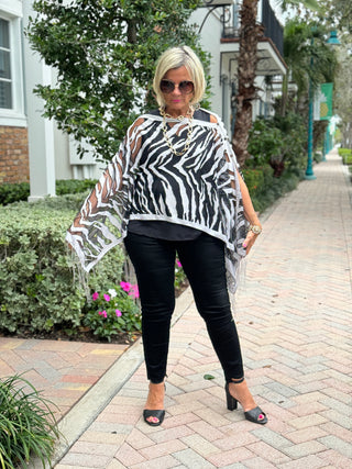 BLACK AND WHITE TIGER 7 WAY SCARF