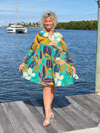 Vintage Leaf Ruffle Dress Cathys Place