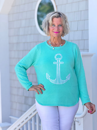 DOCKSIDE NAUTICAL SEAFOAM NAUTICAL STRIPE SWEATER LULU-B