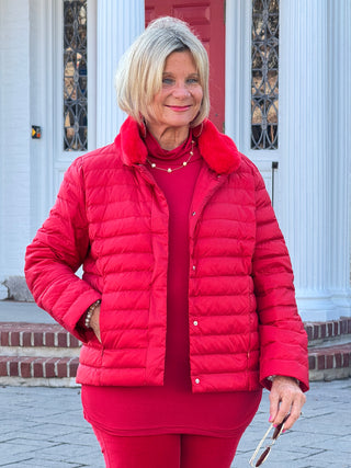 LULU-B PUFFER DOWN RED FAUX FUR JACKET