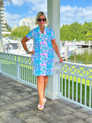 SPLASH OF PINK  SHORT SLEEVE DRESS