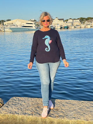 LULU-B NAVY SEAHORSE SWEATER