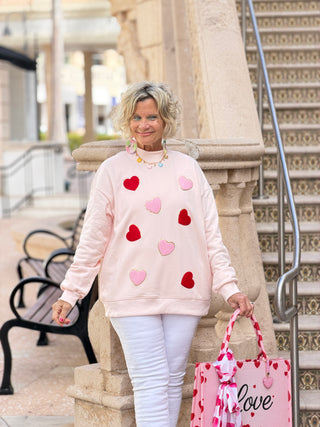 Glitter Trim Chenille Heart Valentine Sweatshirt - Cathys Place