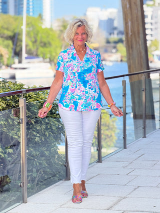 LULU B PALM BEACH SPLASH COLLAR SHORT SLEEVE LULU-B