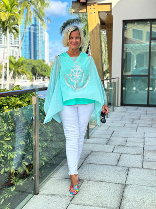 SWAROVSKI CRYSTAL SEAFOAM ANCHOR STATEMENT TOP