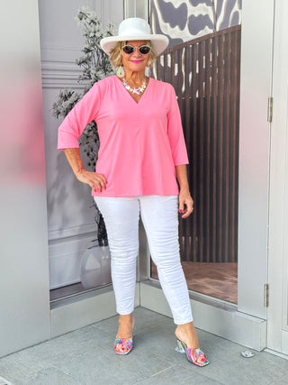 TAILORED CORAL SLEEVE V TOP