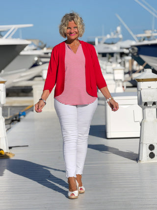 NAUTICAL RED STRIPED NOTCH SLEEVELESS TOP LULU-B
