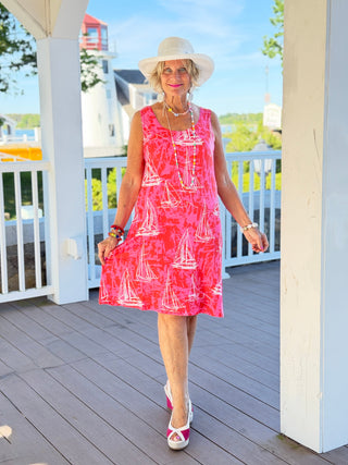 HARBOR LIGHTS RED SAILBOAT DRESS TANGO MANGO