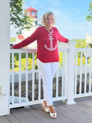 DOCKSIDE RED NAUTICAL STRIPE ANCHOR LULU-B