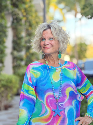 Sky Blue Tie-dye Round Knit Printed Top