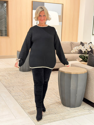 Leopard Black Bow Decor Split Cuff Contrast Trim Sweater Cathys Place