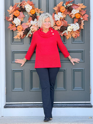 HOLIDAY RED SPARKLE COWL TOP Cathys Place