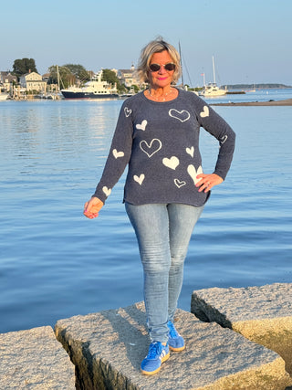 NAVY HEART CHENILLE SWEATER