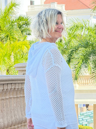 Fishnet Hoodie Sweater With Gold Heart - White CHARLIE B