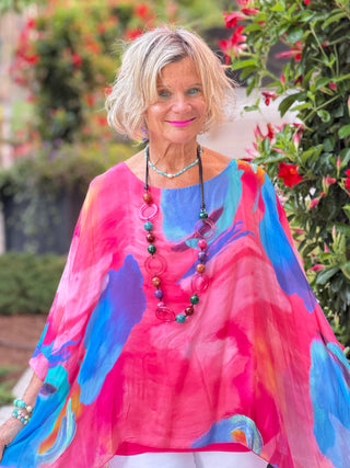Sofia Sunrise Silk Kaftan (BQ201U): 672 Fuchsia / One Size TINA Stephens Italy/Tees By Tina