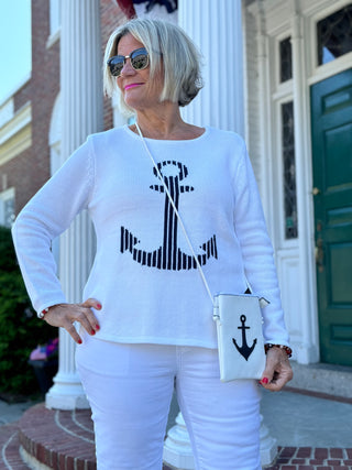 LULU-B WHITE ANCHOR SWEATER
