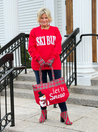 SKI BUM Suede-Like Flocked Logo Heavyweight Sweatshirt Fashion City