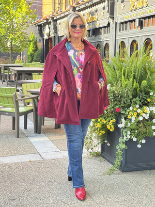 BURGUNDY Womens Cape Poncho Coat