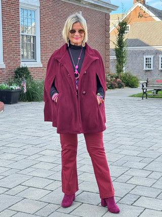 BURGUNDY Womens Cape Poncho Coat
