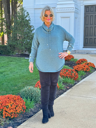 Women's Cowl Neck Cozy Hatchi Drawstring Top FOREST