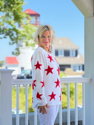 LULU B DOCKSIDE WHITE RED STAR FUZZY SWEATER LULU-B