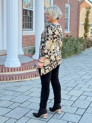 Women's Gold Foil Floral Printed Knit Top Cathys Place