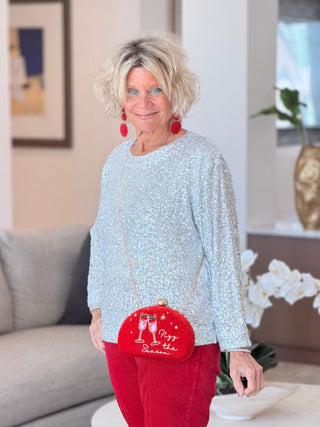 LONG SLEEVE CREW NECK SEQUIN BOXY TOP Cathys Place