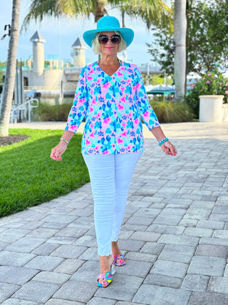 PINK PETALS V NECK TOP