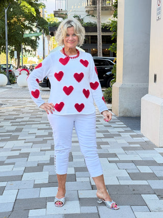 LULU B WHITE FUZZY HEART SWEATER