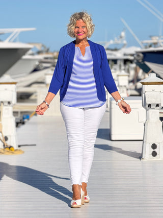 NAUTICAL BLU STRIPED SLEEVELESS NOTCH TOP LULU-B