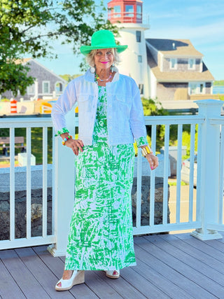 HARBOR  LIGHTS SAILBOAT GREEN MAXI DRESS TANGO MANGO