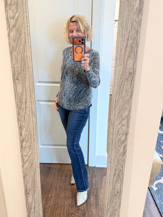 LONG SLEEVE METALLIC TEXTURED KNIT TOP Cathys Place
