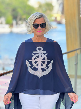 SWAROVSKI  CRYSTAL NAVY ANCHOR STATEMENT TOP