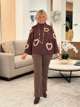 Heart Mock Neck Knit SweateR CHARLIE B