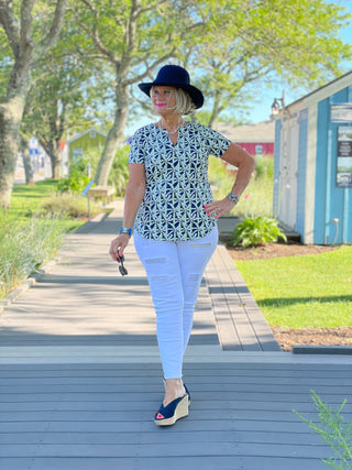 GREEN AND NAVY SHORT SLEEVE