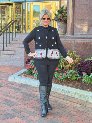 BLACK CABLE FULL ZIPPER CARDNAL SWEATER