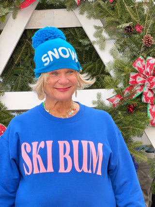 ROYAL BLUE SKI BUM Suede-Like Flocked Logo Heavyweight Sweatshirt Cathys Place