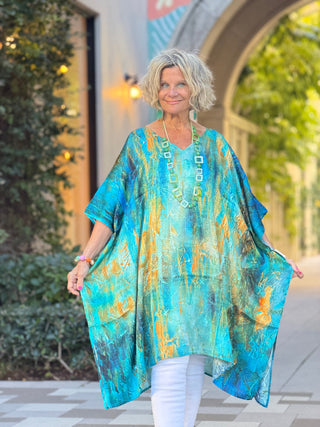 Teal & Gold Abstract Modal Kaftan Cathys Place